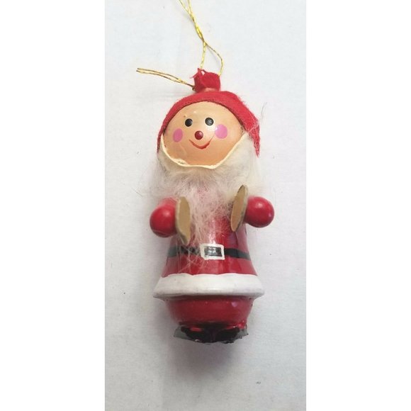 Santa Elf Holding Cymbals Vintage Wood Christmas Tree Ornament Decor 3.5" Tall - Picture 8 of 10